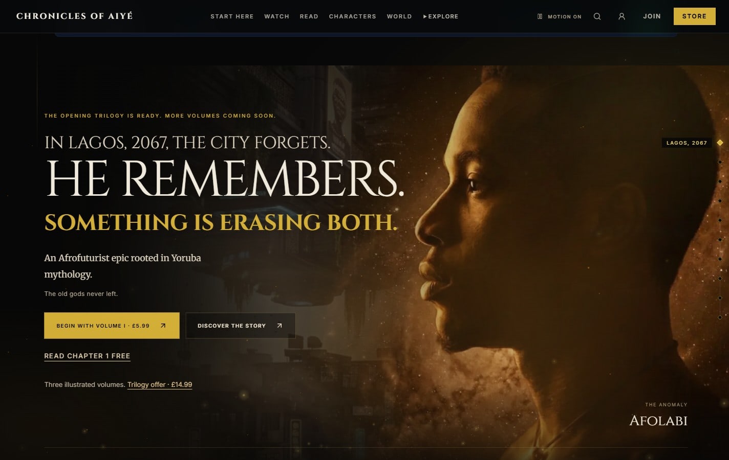 The Chronicles of Aiyé website homepage